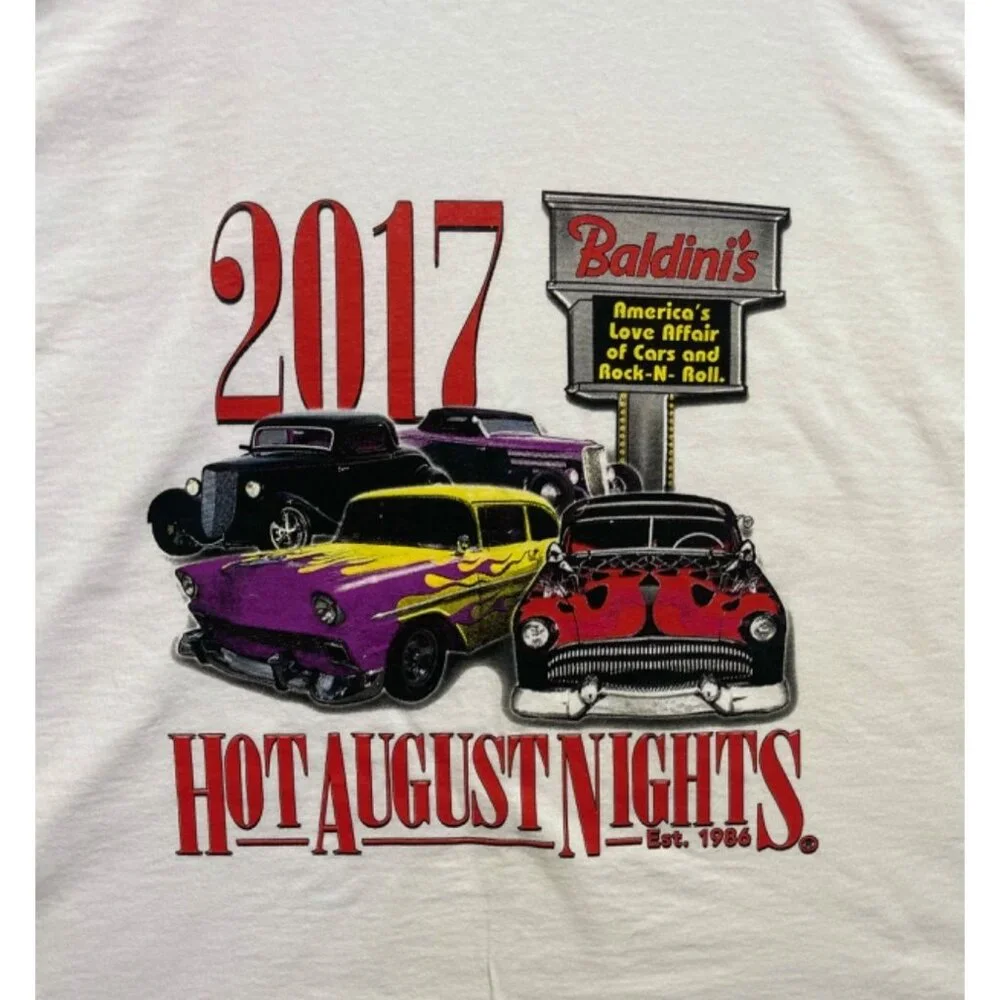 Hot August Nights Racing 2017 Baldini's Rock N Roll T-Shirt Short Sleeve Large - Picture 2 of 8
